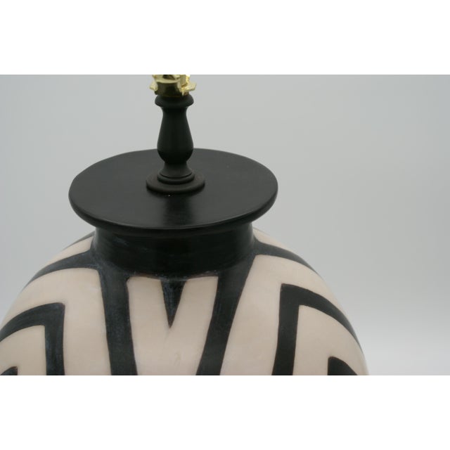 Late 20th Century Late 20th Century Black & Ivory Geometric Chulucanas Pottery Center Eye Modern Vase Lamp For Sale - Image 5 of 7