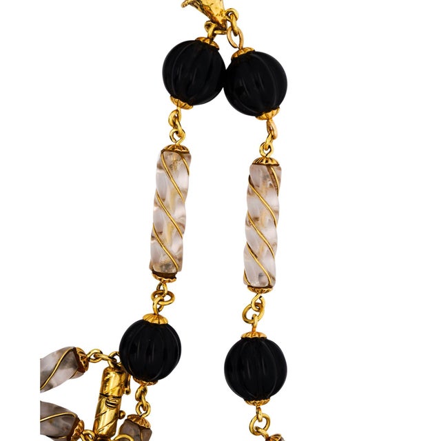Vintage 18k Gold Tassel Necklace Quartz Black Onyx Diamond - 30 Inches For Sale In Miami - Image 6 of 10