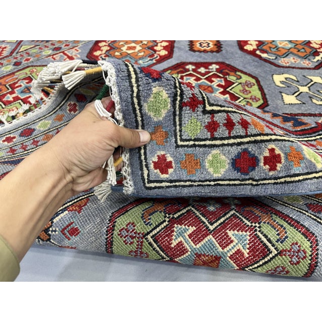 Slate Blue Philpa Bokhara Wool Rug With Elephant Foot Motifs, 4'11" X 6'5" For Sale - Image 15 of 15