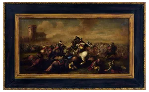 Salvatore Alfano, Battle Scene, 1970s, Oil Painting