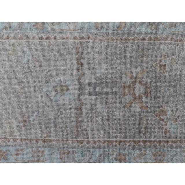 Turkish Oushak Runner in Soft Gray With Light Blue and Taupe 2'8 X 14'0 For Sale - Image 10 of 12