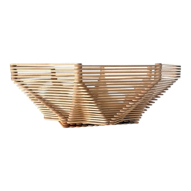 Vintage Tramp Art Style Octagonal Popsicle Stick Catchall Bowl For Sale