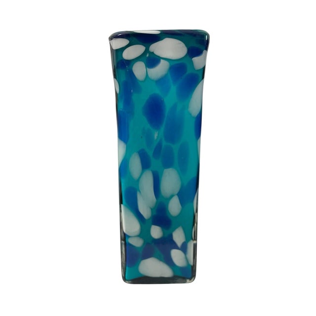 VTG Murano Rectangle Blue Vase 10” Art Glass Donut Hole Dual-Chamber Retro For Sale - Image 4 of 7