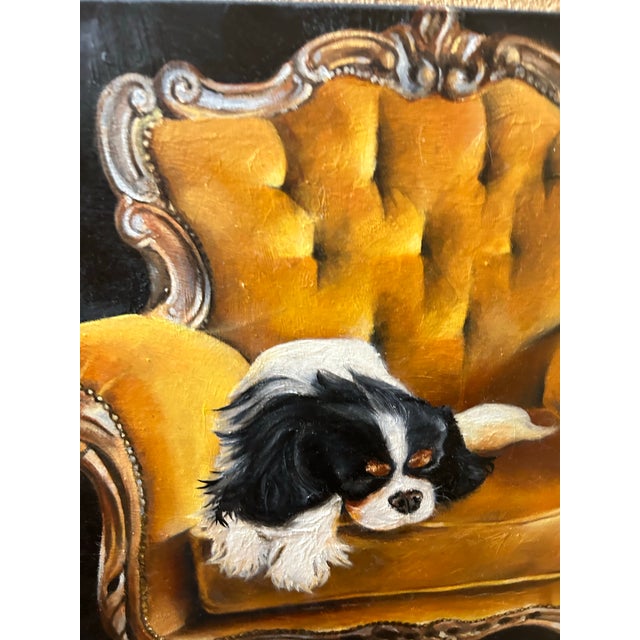 French Country Cavalier King Charles Spaniel Original Oil Painting For Sale - Image 3 of 8