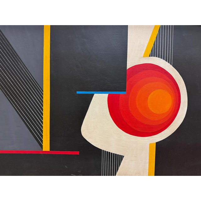 Mid-Century Abstract Op Art Painting, Signed Jean Rets, Framed For Sale - Image 9 of 10