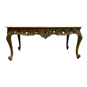 19th Century French Louis XV Carved & Gilted Console With Pink Marble