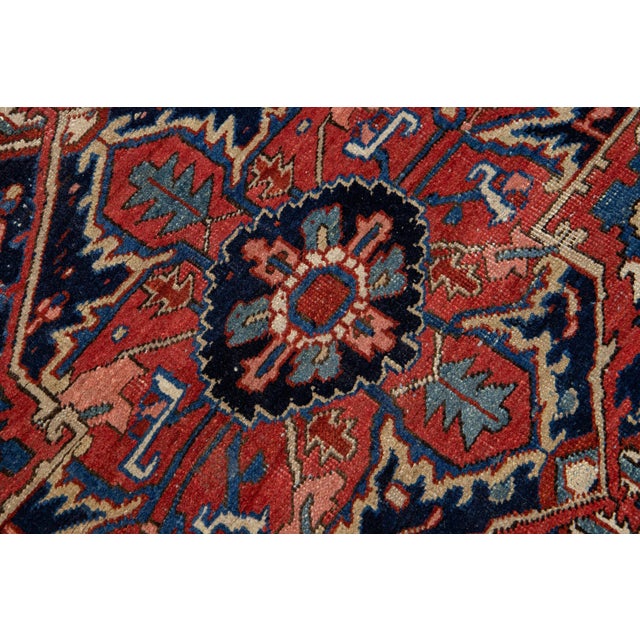 Antique Persian Heriz Handmade Red Wool Rug With Medallion Motif For Sale - Image 9 of 11