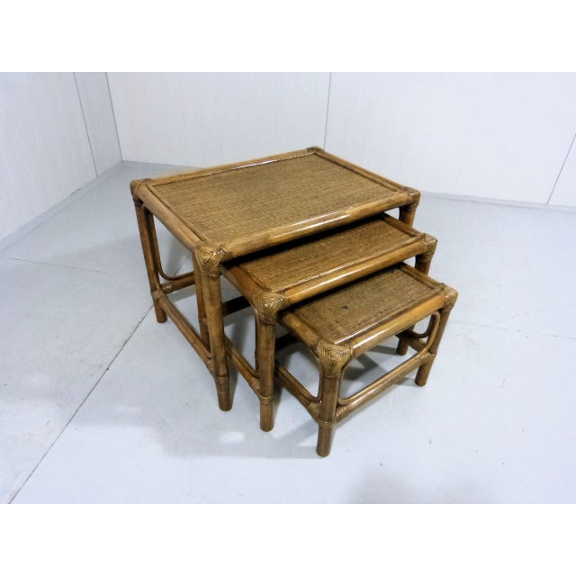Rattan Nesting Tables, 1970s, Set of 3 For Sale - Image 4 of 10