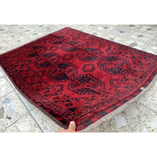 Tribal Red Turkmen Tribal Hand-Knotted Wool Rug - 4'3" X 5'5" For Sale - Image 3 of 11