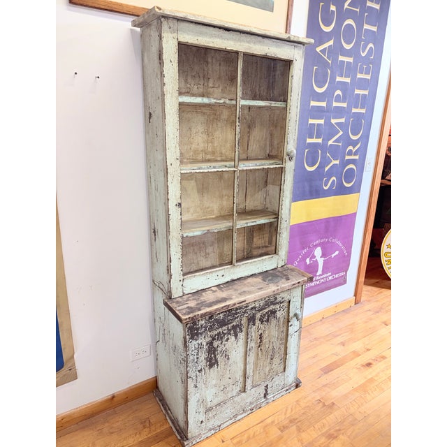 Farmhouse Antique Primitive Farmhouse Mint Green Cupboard For Sale - Image 3 of 12