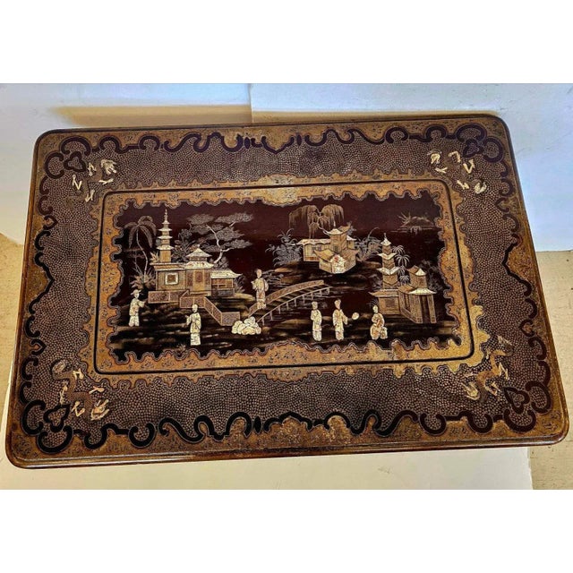 19th Century Antique Chinese Export Lacquer Tilt Top Rectangular Side or Center Table For Sale - Image 5 of 9