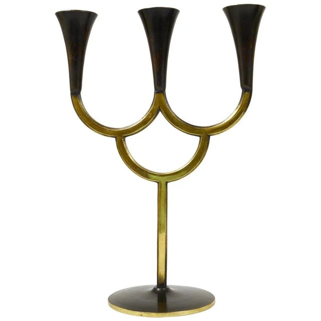 Austrian Brass Three-Arm Candleholder attributed to Richard Rohac, 1950s For Sale - Image 10 of 10