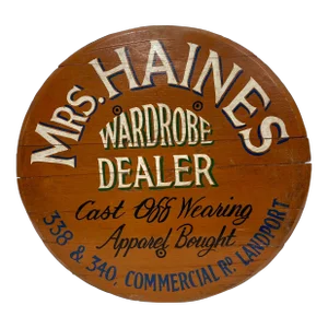 Antique Mrs. Haines Wardrobe Dealer Sign From England
