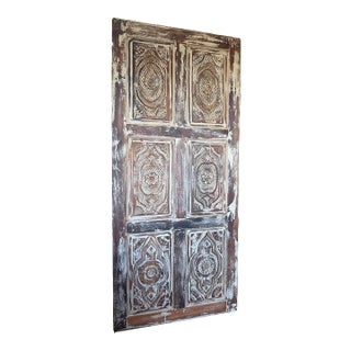 Distressed White Floral Carved Wood Sliding Barn Doors – Vintage Style 84x36 For Sale