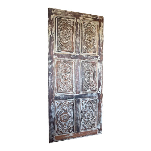 Distressed White Floral Carved Wood Sliding Barn Doors – Vintage Style 84x36 For Sale