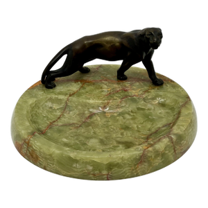 Fine Quality Antique Art Deco Austrian Bronze Panther & Onyx Gentlemans Jewelry & Accessories Tray