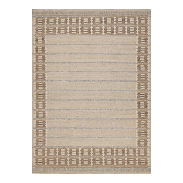 Rug & Kilim’s Scandinavian Style Rug in Beige-Brown With Geometric Patterns - 12x15 For Sale