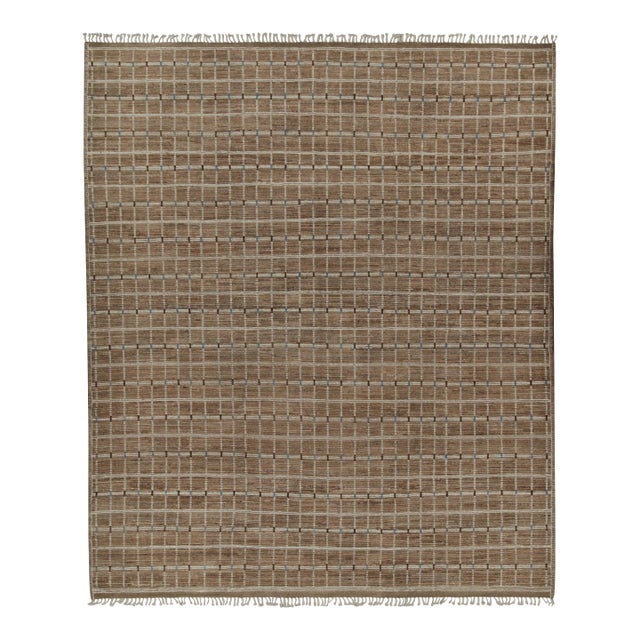 Rug & Kilim’s Moroccan Rug with Beige-Brown Stripes and Geometric Pattern - 6x9 For Sale