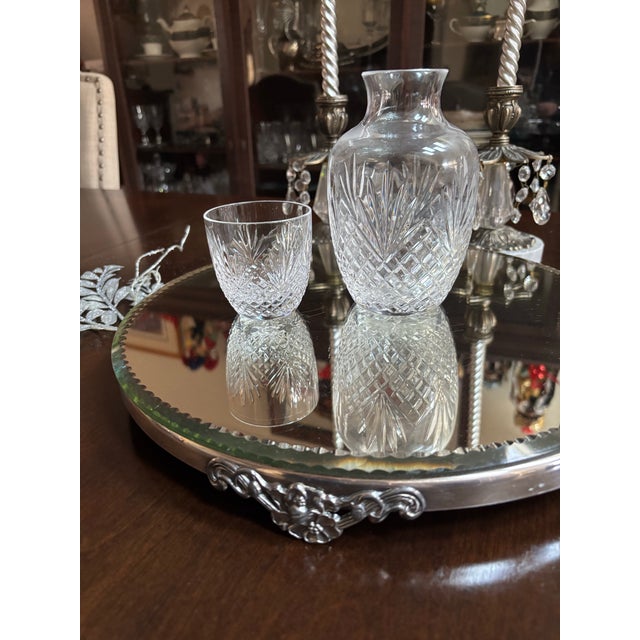 Beautiful Vintage 14” Mirror Glass Plateau Stand Tray With Floral SilverPlate Border For Sale - Image 9 of 10