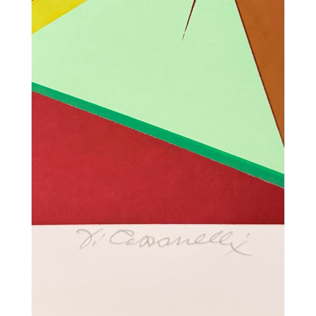 A vibrant late-modern geometric composition blending floral structure with hard-edge abstraction and architectural color...