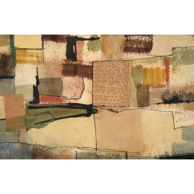 Mid 20th Century Patchwork Abstracted Landscape Mixed-Media Drawing, Framed For Sale In Monterey, CA - Image 6 of 11