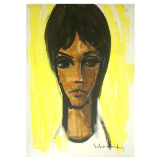 Laimdots Murnieks, Portrait on a Yellow Background, 1950s, Oil on Cardboard For Sale