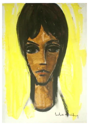 Laimdots Murnieks, Portrait on a Yellow Background, 1950s, Oil on Cardboard