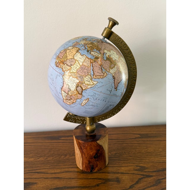 Contemporary Blue Globe on Wooden Stand With Brass Meridian For Sale - Image 3 of 9