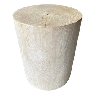 Andrianna Shamaris Cylinder Bleached Teak Wood Side Table or Stool For Sale