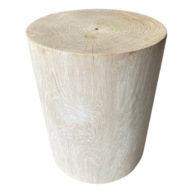Andrianna Shamaris Cylinder Bleached Teak Wood Side Table or Stool For Sale
