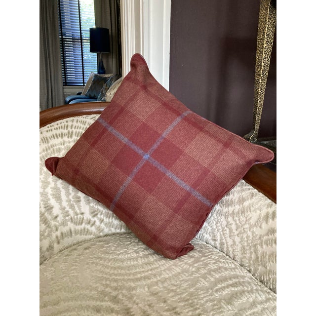 Contemporary 18" Schumacher Montana Wool Plaid 66665 Pillow in Burgundy For Sale - Image 3 of 18