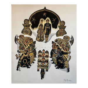 Ilya ShenkerPost Soviet Avant Garde Russian Woodcut Print With Hand Watercolor Painting, c.1960s