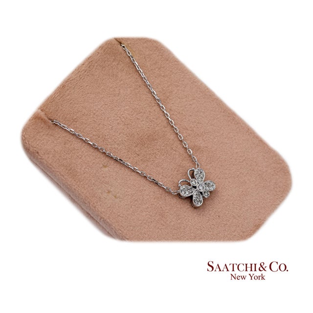 14k(585) White Gold Natural Diamond Butterfly Pendant Necklace With Chain For Sale - Image 9 of 12