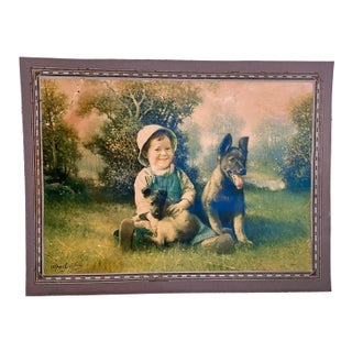 Framed Early 20's Chromolithograph Titled "Pals" by Alfred Guillon For Sale