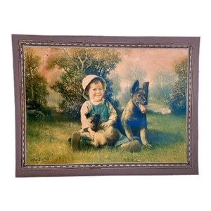 Framed Early 20's Chromolithograph Titled "Pals" by Alfred Guillon