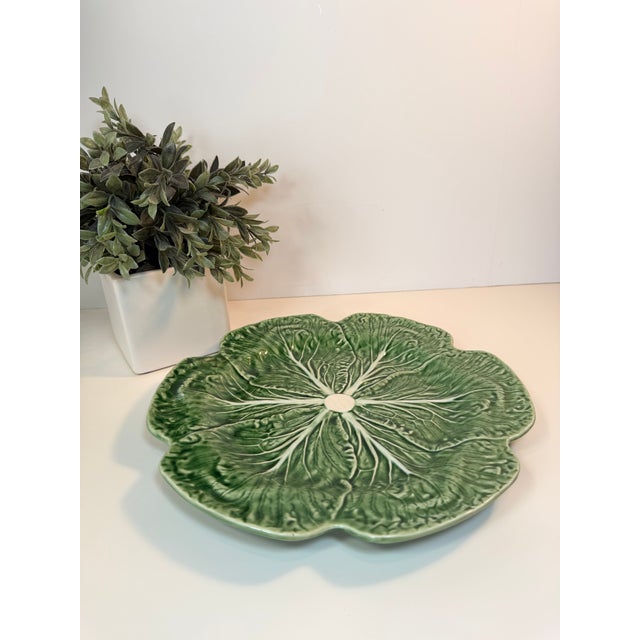 Bordallo Pinheiro Green Cabbage Platter Majolica 12” Late 20th Century For Sale - Image 11 of 11