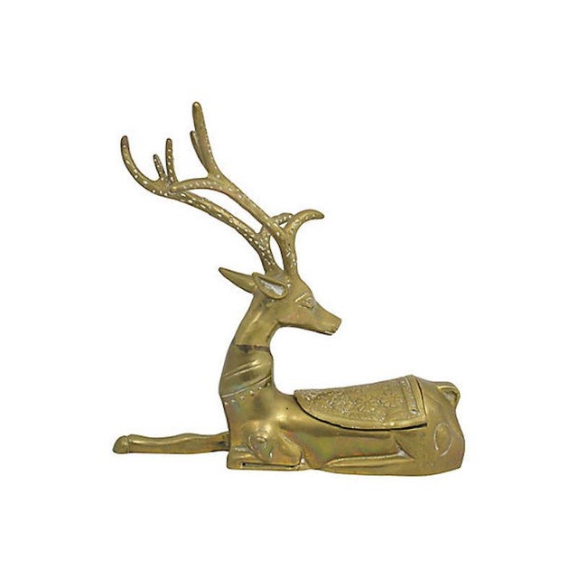 Mid-century brass Thai reindeer trinket box. No maker's mark. Minimal tarnish.