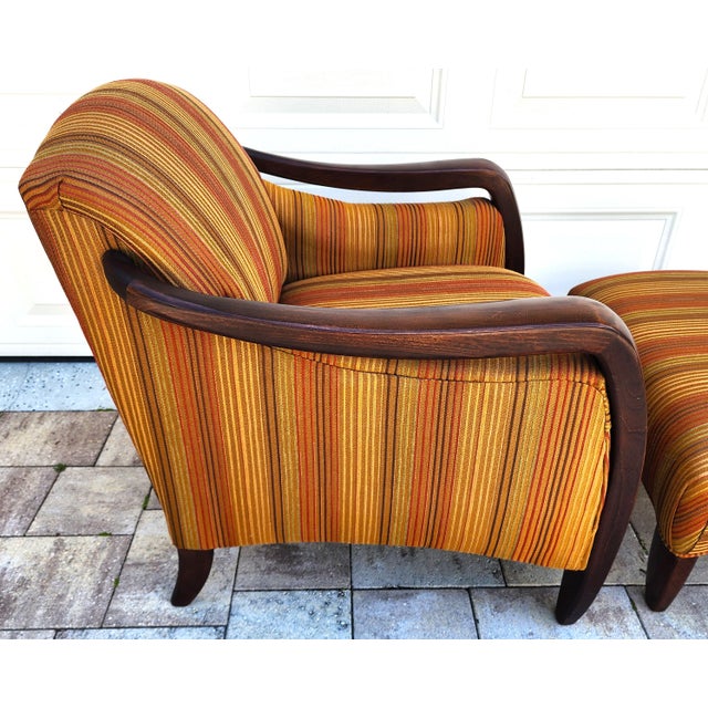 Vintage MCM Club Lounge Armchair & Ottoman Art Deco a Pair For Sale - Image 13 of 14