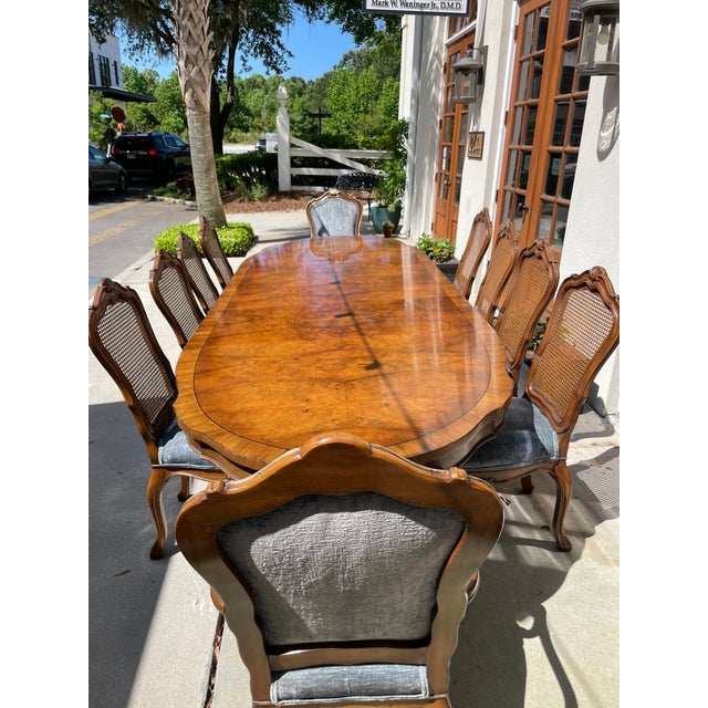 Karges Louis XIVStyle Burled Walnut Double Pedestal Dining Table & 10