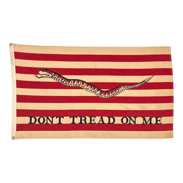 Vintage Cotton "Don't Tread on Me" Snake Flag, First Navy Jack For Sale