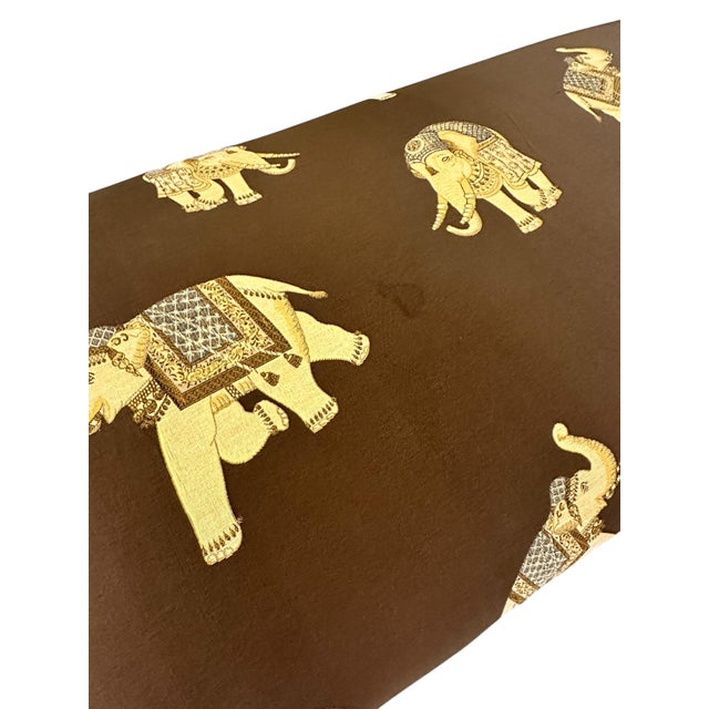 Mid 20th Century Silk Embroidered Elephant Print and Wood Frame Bench For Sale - Image 9 of 11