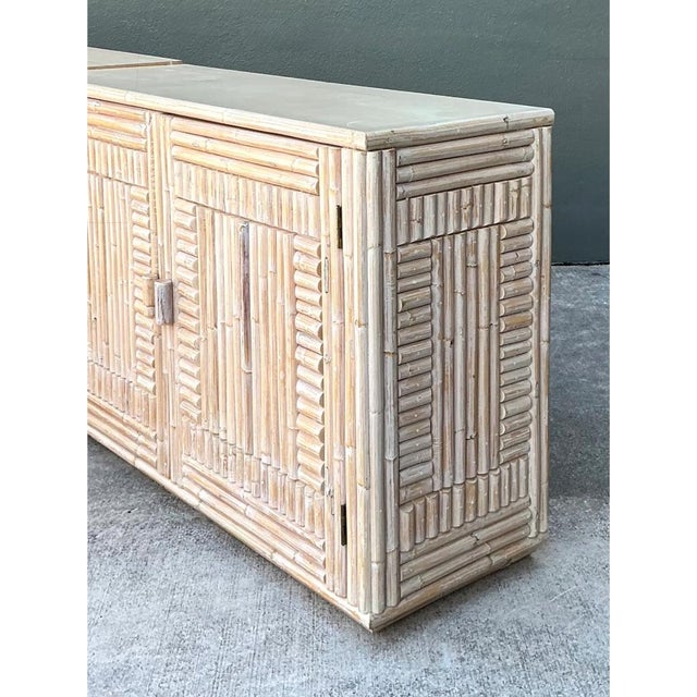 Vintage Monumental Washed Rattan Credenza For Sale In West Palm - Image 6 of 12