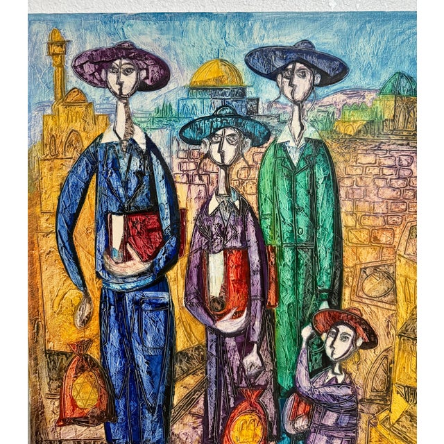 Jossi Stern Hungarian Israeli 1923- 1992) Untitled (Figures, Chassidic Family, Father and Sons), Oil on canvas, Hand...