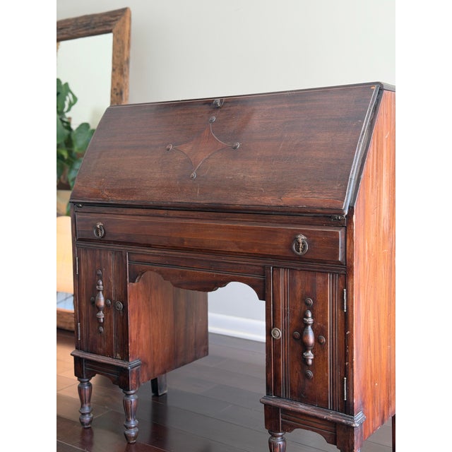 Antique Circa 1930 North-Western Cabinet Co. Master-Craft Mahogany Secretary Desk — Antique Slant-Front Kneehole Desk For Sale - Image 9 of 12