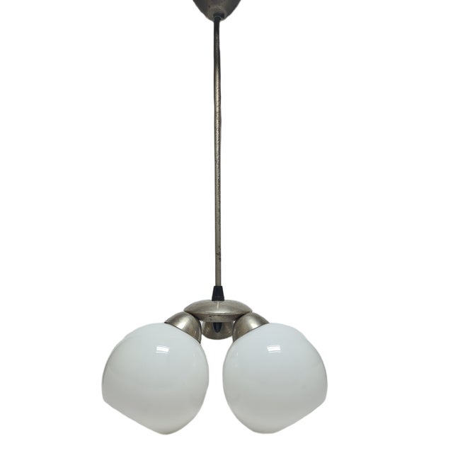 Art Deco Style Pendant Light in Glass, Poland, 1970s, in Very Good conditions. Designed 1970 to 1979 European Plug (up to...