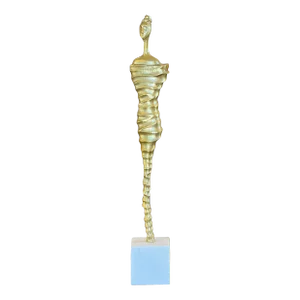 Late 20th Century Gilded Metal Sculpture on White Marble Base