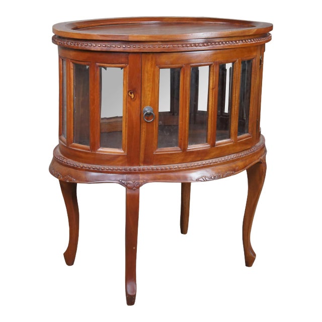 Late 20th Century Georgian Style Mahogany Tea Chocolate Table Curio Vitrine Display Cabinet Tray For Sale