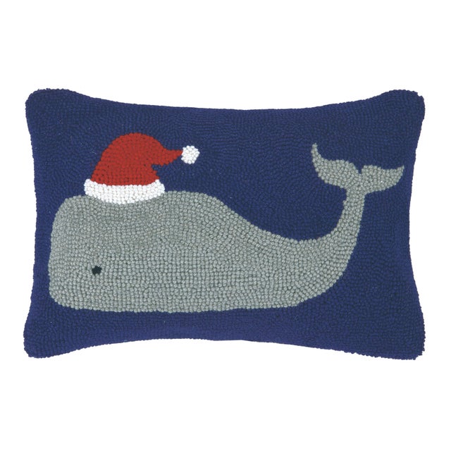 Traditional Christmas Whale Hook Pillow 12" x 18" For Sale - Image 3 of 3