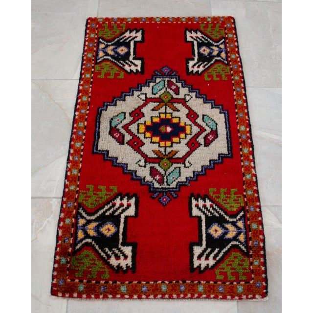 1970s Hand Knotted Small Turkish Rug, Door Mat, Entryway Rug, Bath Mat, Kitchen Decor - 20x37 Inches For Sale - Image 13 of 13