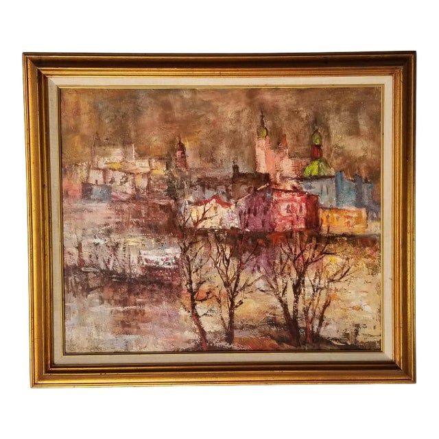 1960s Abstract Rural Landscape Painting by G. W Laing, Framed For Sale